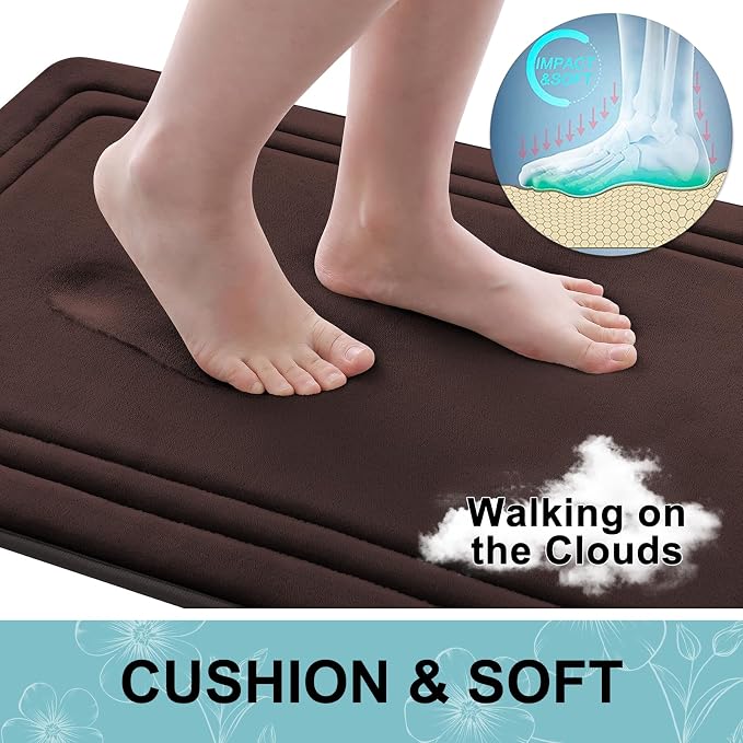 Grandaily Memory Foam Bath Mat Rug 47x32, Ultra Soft, Non-Slip and Absorbent Bathroom Rugs, Machine Wash Dry, Comfortable Bath Carpet for Bathroom Floor, Tub and Shower, Brown