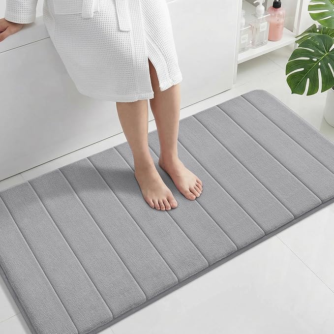 Yimobra Long Bath Mat 44"x24", Super Soft Quick Dry Memory Foam Bathroom Rug, Water Absorbent, Non Slip Backing Machine Washable for Tub Shower, Thick Comfort Support, Gray