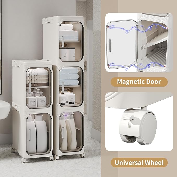 2-Tier Narrow Storage Cabinet, Slim Bathroom Storage Cabinet with Adjustable Shelves and Wheels, Narrow Organizer for Small Space, Bathroom, Kitchen, Laundry, White