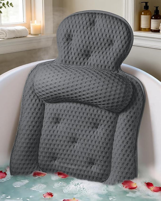 Bath Pillows for Tub, Comfortable Bathtub Cushion for Head and Neck with Soft 3D Mesh Fabric and 54 Non-Slip Suction Cups, Relaxing Tub and Shower Accessories Spa Gift Dark Gray Extra Thick