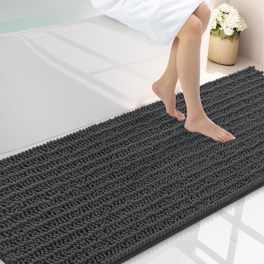 Smiry Bathroom Rugs 70X24, Extra Soft Rubber Backing Chenille Bath Mats | Dark Grey Machine Washable Non Slip Quick Dry Bath Mats for Bathroom Floor, Tub, Shower, Home Decor Accessories