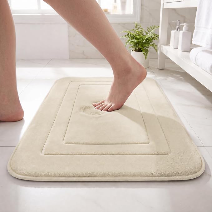 Cupic Cupid Memory Foam Bath Mat 24"×36", Non Slip Bathroom Rugs, Khaki | Soft Touch, Cushioned Comfort, Non Slip Bathroom Mat, Super Absorbent & Quick Dry, Machine Washable for Shower, Tub & Vanity