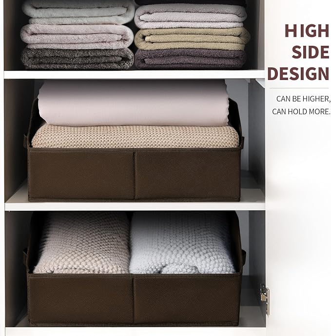Homsorout Closet Baskets for Shelves Trapezoid - Decorative Storage Baskets with Handle, Closet Bins for Organization, Shelf Storage Bins for Clothes, Books, Home, Office, 8 Pack, Brown