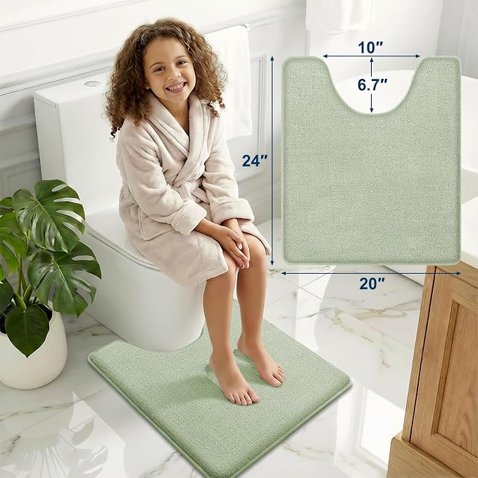 Smiry Memory Foam Toilet Rugs U Shaped 24x20, Extra Soft Bath Mat | Sage Green Quick Dry, Machine Washable Bath Mats for Bathroom, Shower, Tub and Home Decor Accessories