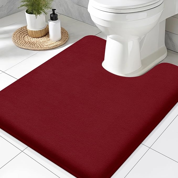 Smiry Memory Foam Toilet Rugs 24x20, Extra Soft Absorbent Bathroom Rugs | Red, Quick Dry Machine Washable Non-Slip Contour Bath Mat for Toilet