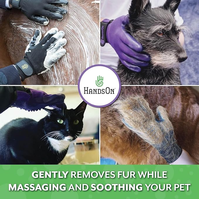 Pet Grooming Gloves - Patented #1 Ranked, Award Winning Shedding, Bathing, & Hair Remover Gloves - Gentle Brush for Cats, Dogs, and Horses (Black, Large)