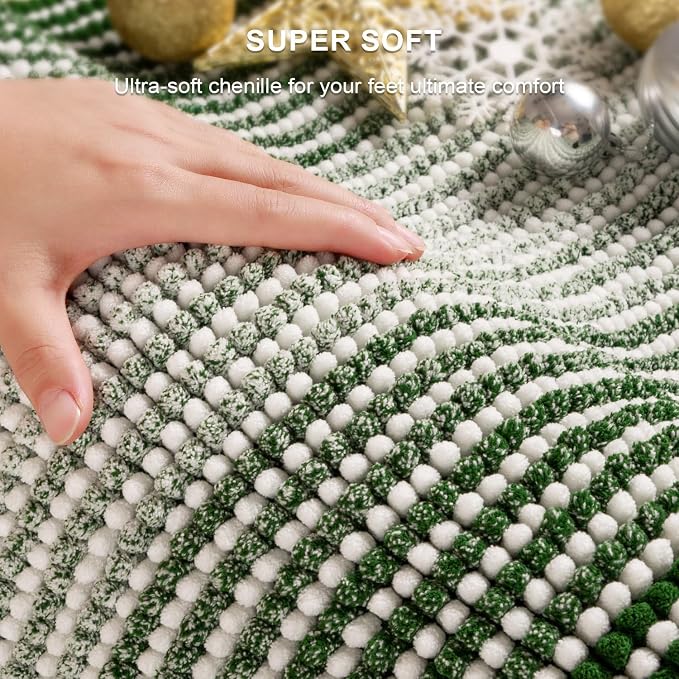 BSICPRO Bathroom Rugs Sets 2 Piece, Non Slip Striped Bath Mat, Hunter Green | 20"x47" Plus 16"x24", Soft Absorbent Chenille, Quick Dry Machine Washable, Shower Rug for Bathroom Floor, Tub, Bedroom Decor