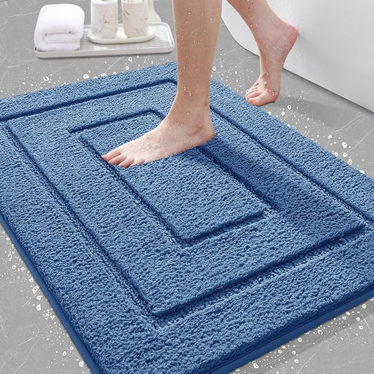 IM HOME Bathroom Rugs, Ultra Soft Plush Fluffy Microfiber Absorbent Bath Mat, Non-Slip Backing, Machine Washable Bath Mats for Bathroom Floor, Tub and Shower, Blue/32"x20"/Bordered