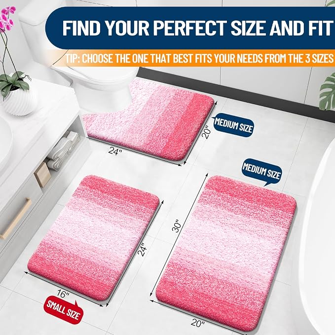 OLANLY Bathroom Rugs Mat 34x21, Extra Soft Absorbent Microfiber Bath Rugs | Pink, Non-Slip Quick-Drying Rubber Backing, Machine Washable Plush Bath Mat for Floor, Tub and Shower, Home Decor Accessories