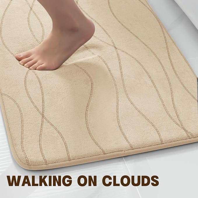 Bathroom Rugs Set 3 Piece, Memory Foam Bath Mat Khaki | Ultra Soft, Absorbent, Non-Slip, Machine Washable, for Bathroom, Sink and Toilet