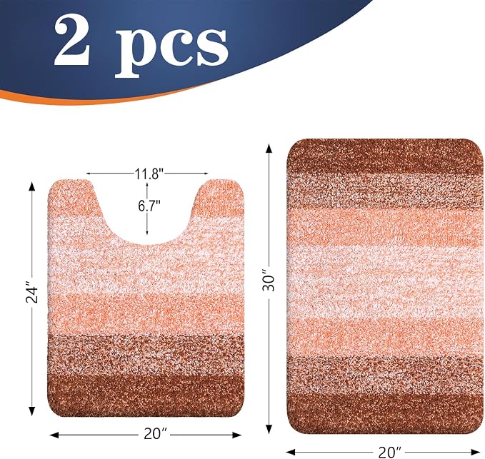 OLANLY Micorfiber Bathroom Rug Set 2 Piece, 30"x20"+U-Shaped 24"x20" | Orange, Soft Absorbent Bath Mats and Contour Toilet Rug, Non-Slip, Machine Wash Dry, Plush Shaggy Bath Mats for Bathroom
