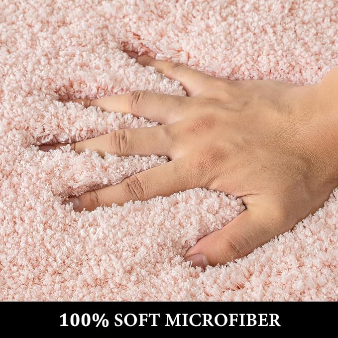 MIULEE Blush Bathroom Rugs Set 2 Piece Soft Bath Mats 20x20+16x24 Inch | Absorbent Microfiber Bath Mat and U-Shaped Toilet Rug, Non Slip, Quick Dry, for Bathroom Floor Tub Showers, Machine Washable