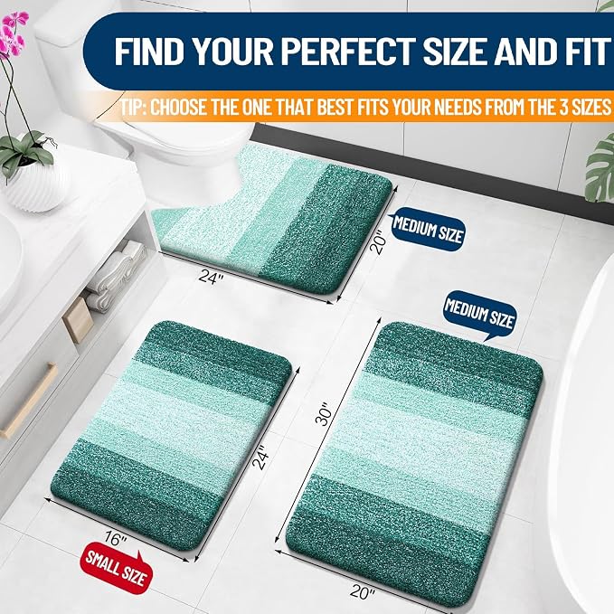 OLANLY Small Bathroom Rugs 24x16, Extra Soft Absorbent Microfiber Bath Rugs | Blackish Green, Non-Slip Quick-Drying Rubber Backing, Washable Bath Mat for Floor, Tub and Shower, Home Decor Accessories