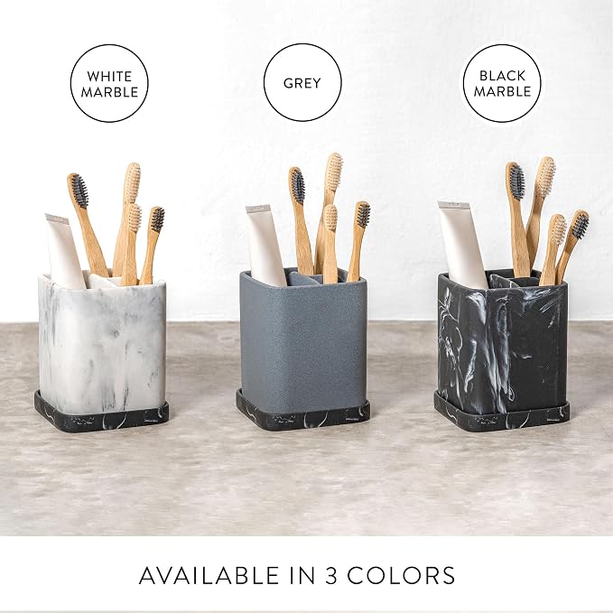 zccz Toothbrush Holder, Countertop Marble Look Electric Toothbrush Toothpaste Makeup Brush Razor Holder Stand Bathroom Organizer with Detachable Tray