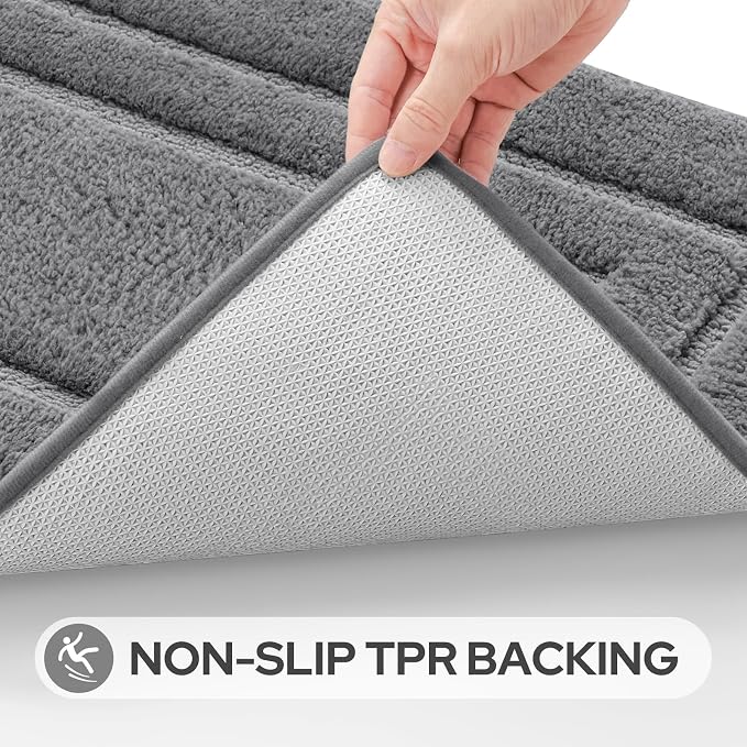HOMEIDEAS Grey Bathroom Rugs Set of 3, Non Slip Bath Runners | Super Absorbent, Plush Microfiber, Machine Washable, Stain Resistant, Easy Care, Perfect for Modern Bathroom Decor
