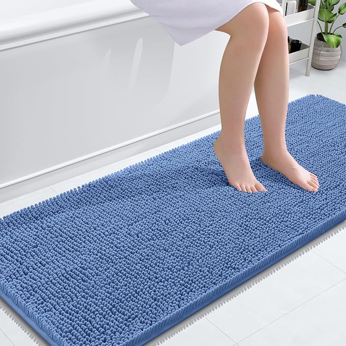OLANLY Bathroom Runner Rugs 59x24, Extra Soft Absorbent Chenille Bath Rugs | Cornflower Blue, Quick-Drying Rubber Backing, Machine Washable Long Bath Mat for Bathroom Floor, Tub and Shower, Home Decor