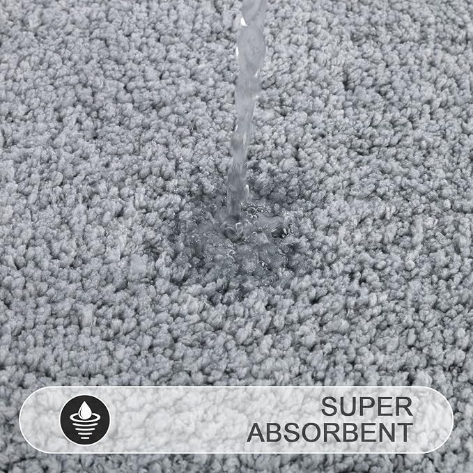 SHACOS Microfiber Bathroom Rugs Set of 3 Pieces | Small Bath Mats 16"x24" with Toilet Lid Cover U Shaped Toilet Rug Fluffy Plush Non Slip Washable Carpet(Light Grey)