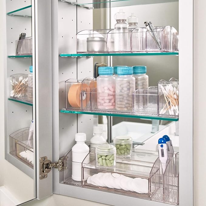 iDesign 43030 Med+ 12" Plastic Divided Vanity Medication and Bathroom Accessory, 12" x 3" x 3.5", Multi-Level Organizer | Medication and Bathroom Accessory