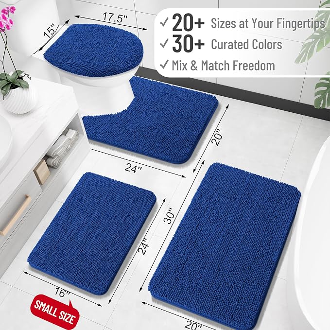 OLANLY Small Bathroom Rugs 24x16, Extra Soft Absorbent Chenille Bath Rugs | Royal Blue, Quick-Drying Rubber Backing, Machine Washable Bath Mat for Bathroom Floor, Tub and Shower, Home Decor Accessories