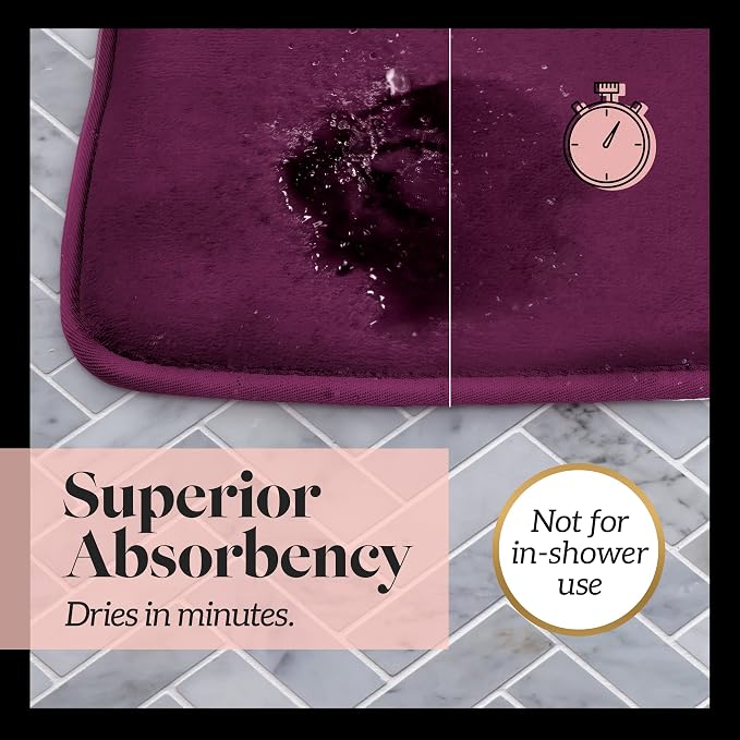 Memory Foam Bath Mat Non Slip Absorbent Super Cozy Velvet Bathroom Rug Carpet (24 inches X 48 inches, Eggplant)