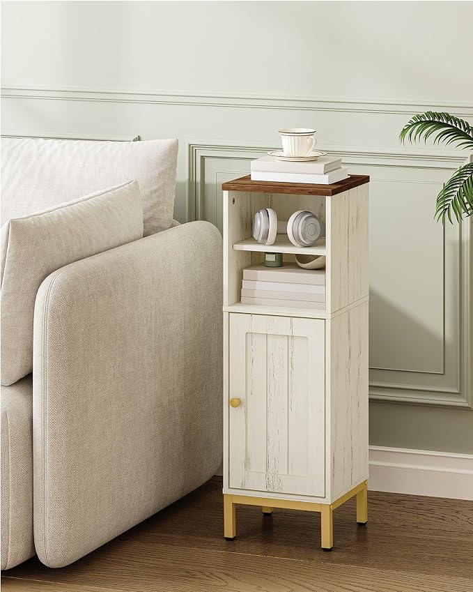 Hzuaneri Bathroom Storage Cabinet, Corner Floor Cabinet with Shelves, Customized Door Opening Direction, Bathroom Organizer with Adjustable Shelf for Kitchen, Living, Toilet Paper Cabinet, White Brown