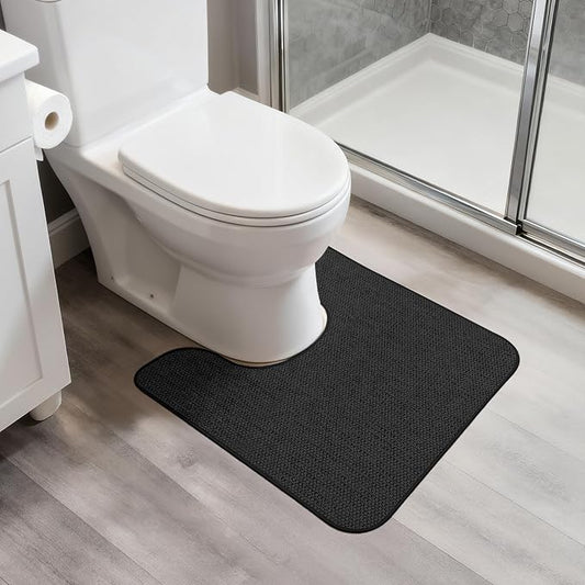Bosap Toilet Rugs U Shaped Bathroom Rug,Machine Washable Non Slip Quick Dry Super Absorbent Ultra Thin Toilet Mats for Bathroom Toilet.Black,1'8"x2'(20x24inch)