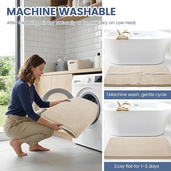 Smiry Memory Foam Bath Mat 40x24, Extra Soft Absorbent Bathroom Rugs | Beige Quick Dry, Machine Washable Bath Mats for Bathroom, Shower, Tub and Home Decor Accessories
