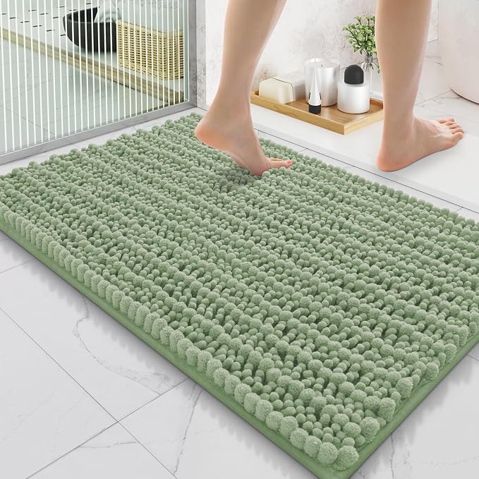 Smiry Bathroom Rugs 35X24, Extra Soft Rubber Backing Chenille Bath Mats | Sage Green Machine Washable Non Slip Quick Dry Bath Mats for Bathroom Floor, Tub, Shower, Home Decor Accessories