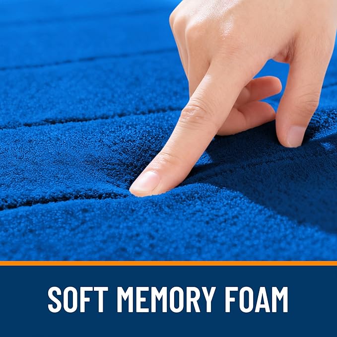 OLANLY Memory Foam Toilet Rugs U Shaped 24x20, Super Soft and Absorbent | Royal Blue, Quick Dry Commode Contour Bath Rugs, Machine Washable Toilet Mat, Comfortable Bathmat Carpet for Bathroom Floor