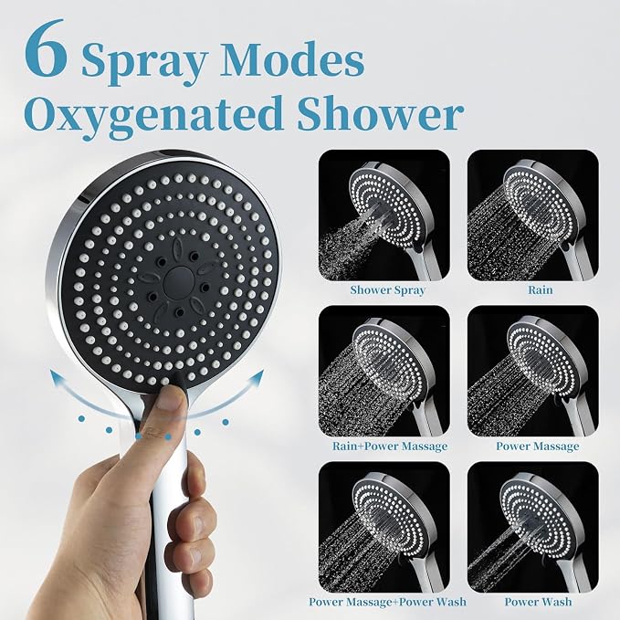 OFFO Shower Slide Bar Combo, 33 in Segmental Slide Bar with 6-Mode High Pressure Handheld Shower Head and 60 in Stainless Steel Hose, Chrome