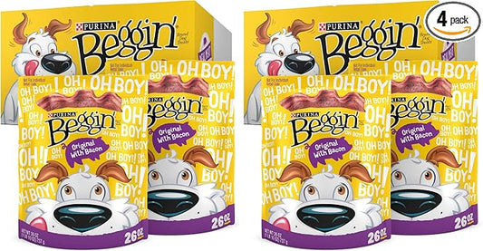 Purina Beggin' Strips Dog Treats,Original with Bacon Flavor - 26 oz. Pouches,(Pack of 4)