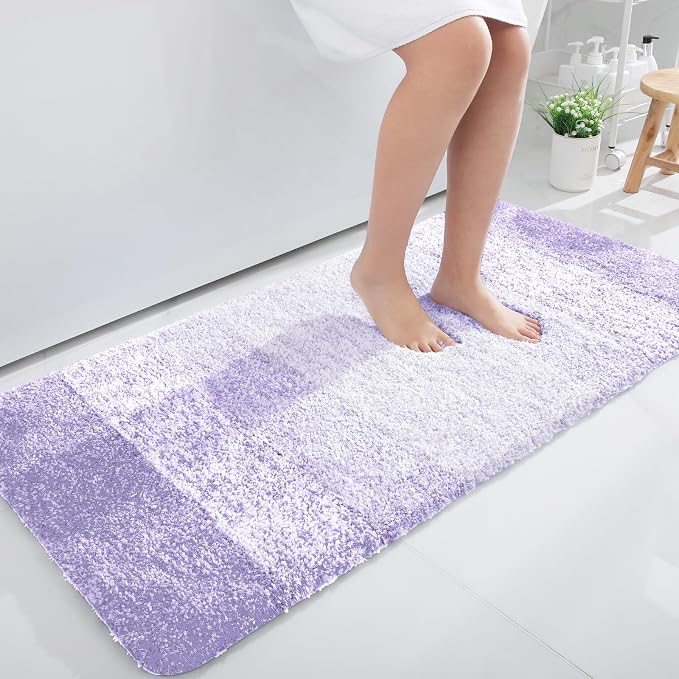 OLANLY Bathroom Runner Rug 44x24, Extra Soft Absorbent Microfiber Bath Rugs | Light Purple, Non-Slip Quick-Drying Rubber Backing, Washable Long Bath Mat for Floor, Tub and Shower, Home Decor
