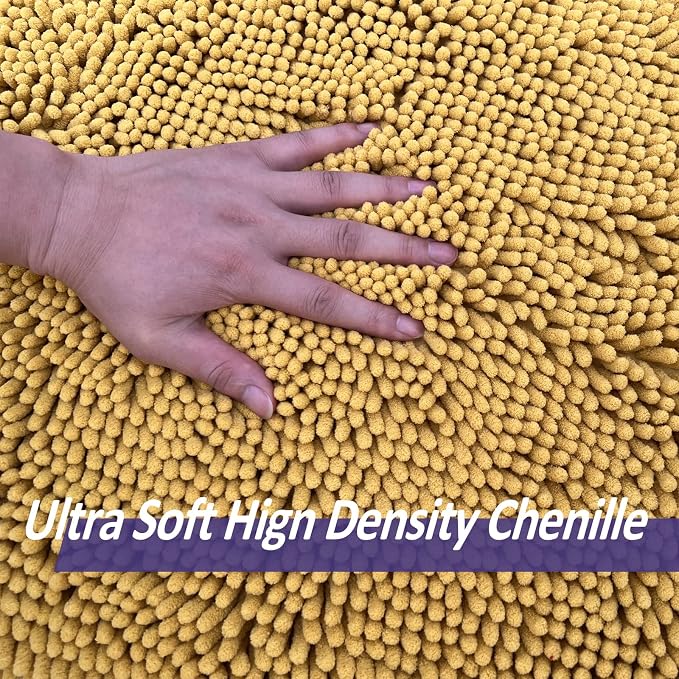 RUN HELIX Bathroom Rugs Sets 3pcs Extra Soft Chenille Mats Non Slip Bath Mat,Absorbent Shaggy Perfect Plush with U-Shaped Toilet Rug,Bathroom Carpets , Golden Yellow, 16〞x24〞&20〞x32〞&20〞x20〞U Shape