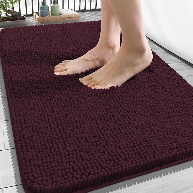 OLANLY Bathroom Rugs 34x21, Extra Soft Absorbent Chenille Bath Rugs | Black Cherry, Quick-Drying Rubber Backing, Washable Bath Mat for Bathroom Floor, Tub and Shower, Home Decor Accessories