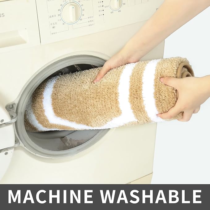 COSY HOMEER Extra Thick Bath Rugs - Anti-Slip Bath Linen Sets Mats Soft Plush 100% Strong Polyester Living Room Bathroom Water Absorbent(Beige,20x32 - Inches)