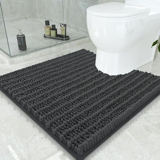 Smiry Bathroom Toilet Rugs U Shaped 24x24, Chenille Bath mats for Toilet | Dark Grey Extra Soft Absorbent Non Slip Rubber Backing Contour Bath Rugs for Toilet, Machine Washable Contoured Bath Mats