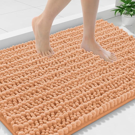 Smiry Bathroom Rugs 36X24, Extra Soft Rubber Backing Chenille Bath Mats | Peach Machine Washable Non Slip Quick Dry Bath Mats for Bathroom Floor, Tub, Shower, Home Decor Accessories