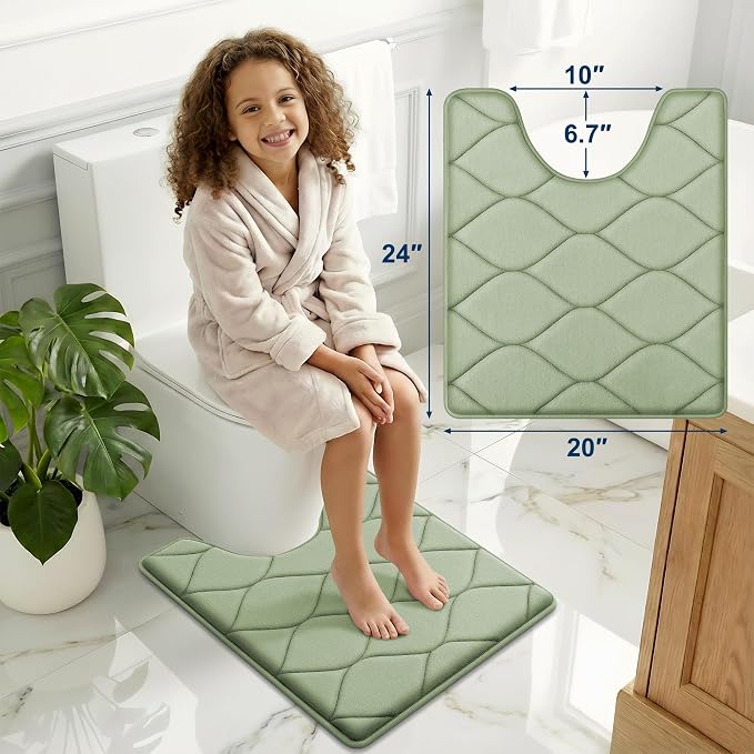 Smiry Memory Foam U-Shaped Toilet Mat 24x20, Soft Absorbent Toilet Rugs | Sage Green, Plush Quick Dry and Machine Washable Cushion Contour Rug for Toilet, Shower, Tub & Home Decor