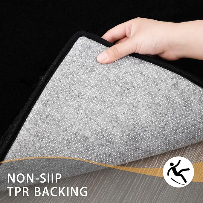 MINIDEAR Bathroom Rugs 36x24 Black - Thick Memory Foam Bath Mat, Ultra Soft & Plush Fluffy, Non-Slip, Quick Dry, Absorbent Washable Floor Microfiber Mat for Tub, Home Decor Accessories