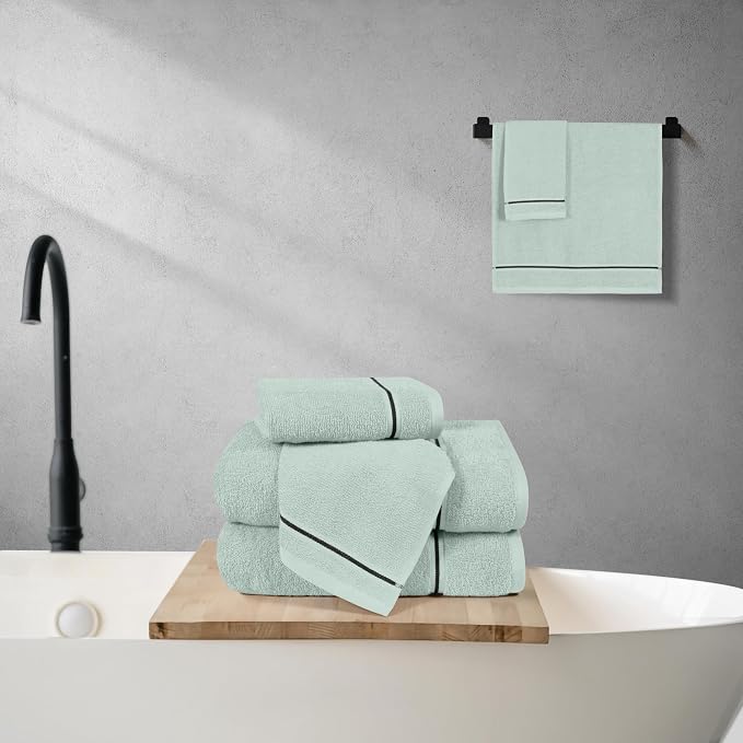 MyOwn Ultra Soft 6 Pack Cotton Towel Set, Contains 2 Bath Towels 28x55 inch, 2 Hand Towels 16x24 inch & 2 Wash Coths 12x12 inch, Ideal Everyday use, Compact & Lightweight - Sea Green