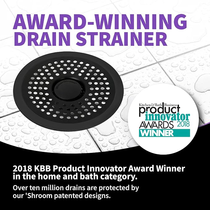 ShowerShroom Ultra Matte Black Hair Catcher, Stainless Steel Drain Protector, Fits All Shower Drains