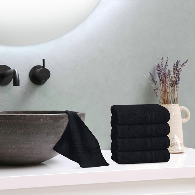 BOUTIQUO Ultra Soft Cotton Washcloths, Contains 12 Piece Face Cloths 12x12 inch, Ideal for Everyday use Face Towels, Compact & Lightweight Multi Purpose Washcloths - Black