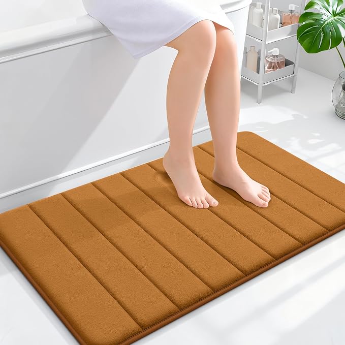 OLANLY Memory Foam Bath Mat 36x24, Super Soft and Absorbent Bathroom Rugs | Ochre, Quick Dry Bath Rug, Machine Washable Shower Floor Mats, Bathmat Carpet for Bathroom Floor, Tub and Shower