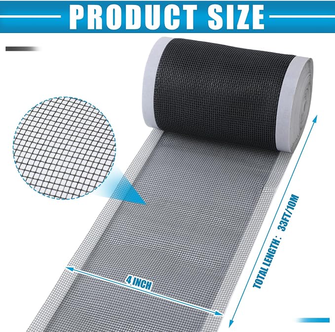 2 Pack Linear Shower Drain Hair Catcher Mesh Stickers Cutable | 4x33ft Disposable Adhesive Mesh Cover for Bathroom Kitchen Bathtub Floor Drains, DIY Install, Includes 2 Removal Tools