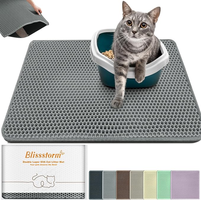 Cat Litter Mat 31"x24",Double Layer EVA Litterbox Mat Dark Gray | Extra Large Honeycomb, Waterproof & non-slip, Odor-free, easy clean, washable durable floor protector,scatter control