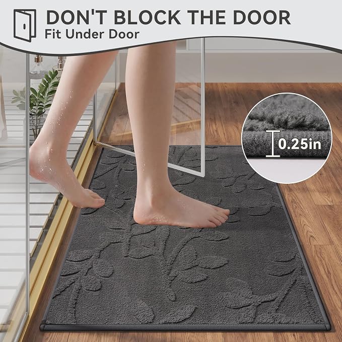 Bathroom Rugs Thin Non Slip Bath Mat for Bathroom Gery 20"x32" | Quick Dry Absorbent Washable Rubber Backing Bath Rug Shower Mat Bathroom Floor Mat For Sink Bathtub Beside Shower Entrance
