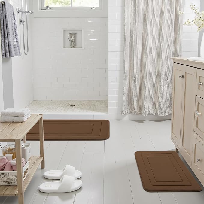 Cupic Cupid Memory Foam Bath Mat 20"×32", Non Slip Bathroom Rugs, Brown | Soft Touch, Cushioned Comfort, Non Slip Bathroom Mat, Super Absorbent & Quick Dry, Machine Washable for Shower, Tub & Vanity
