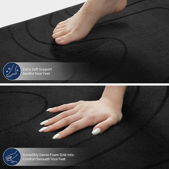 YIHOUSE Bathroom Rugs Sets 3 Piece - Thick Memory Foam Bath Mat, Black | Ultra Soft, Extra Thick, Super Absorbent, Non Slip, Machine Washable, For Bathroom Floor & Tub, 3 Pieces