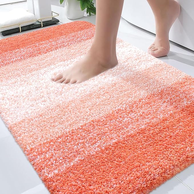 OLANLY Bathroom Rugs Mat 34x21, Extra Soft Absorbent Microfiber Bath Rugs | Coral, Non-Slip Quick-Drying Rubber Backing, Washable Plush Bath Mat for Floor, Tub and Shower, Home Decor Accessories