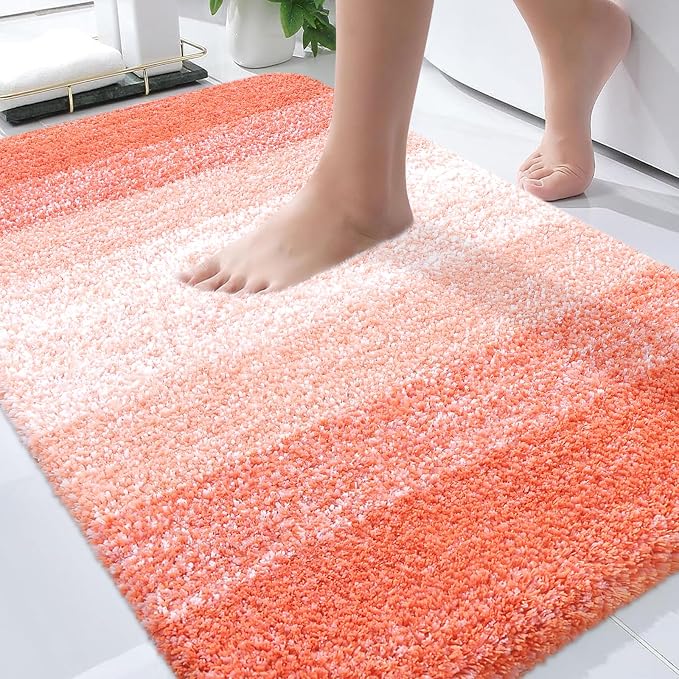 OLANLY Bathroom Rugs Mat 30x20, Extra Soft Absorbent Microfiber Bath Rugs | Coral, Non-Slip Quick-Drying Rubber Backing, Washable Plush Bath Mat for Floor, Tub and Shower, Home Decor Accessories